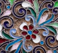 A Russian Silver and Enamel Mounted Birchwood Table-Top Cigar Box