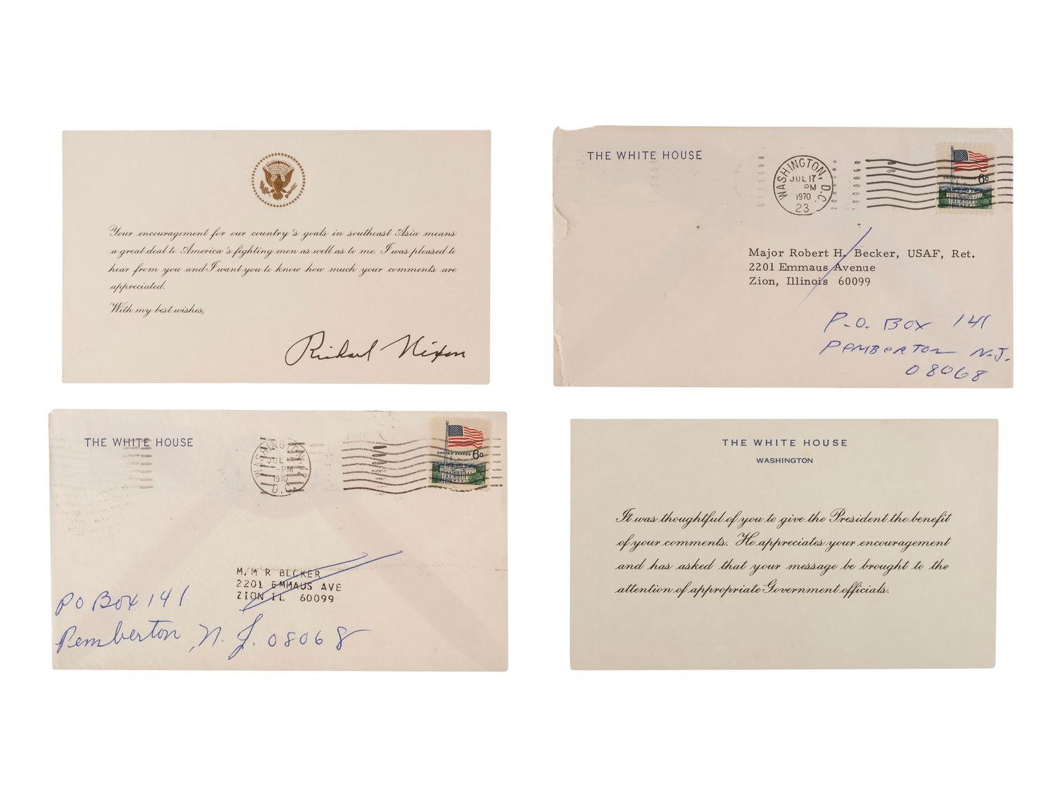 [POLITICS]. Political correspondence archive relating to important 1960s and 1970s issues and addressed to Major Robert H. Becker (1924-2014), USAF Retired.