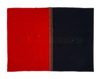 Northern Plains Beaded Hide Blanket Strip, on Trade Cloth Blanket