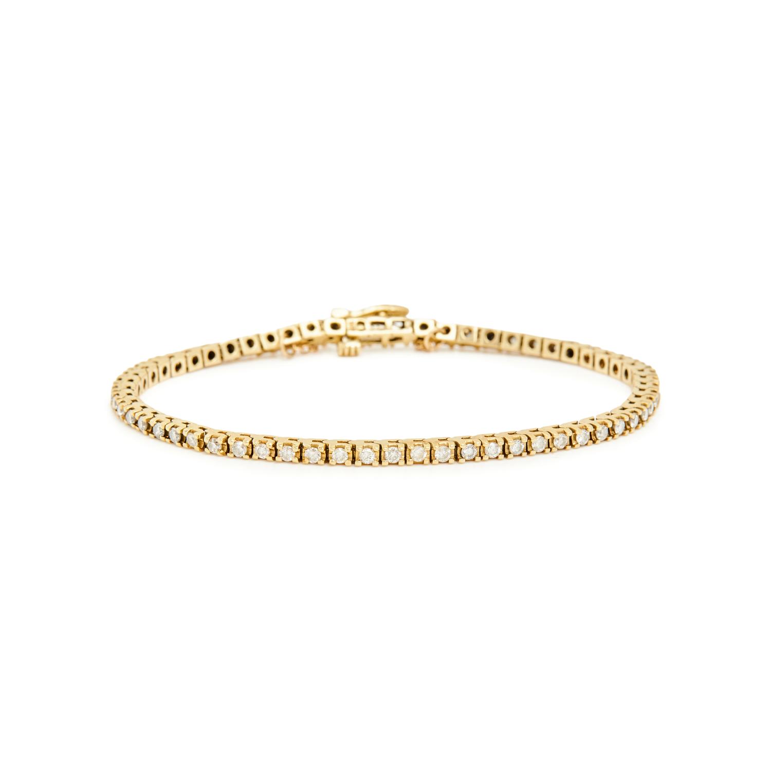 PAIR OF YELLOW GOLD AND DIAMOND LINE BRACELETS