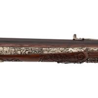 Contemporary Flintlock Jaeger Rifle with Actaeon and Hunting Motifs by John B. Derrick (American, b.1936)