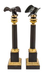 A Pair of Empire Gilt and Patinated Bronze Ornaments Height 25 1/2 inches. — 19TH CENTURY