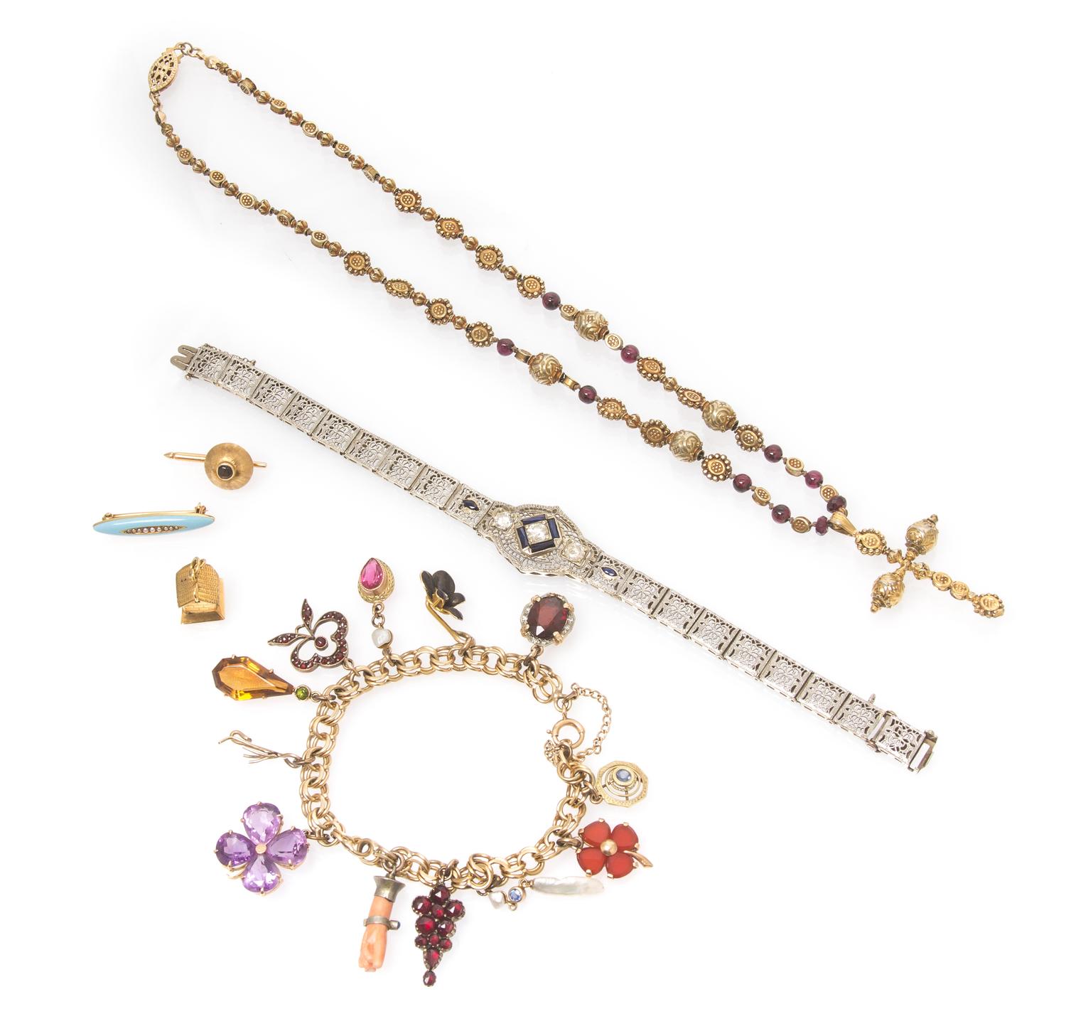 A Collection of Gold, Goldtone and Multi Gem Jewelry, 27.60 dwts.