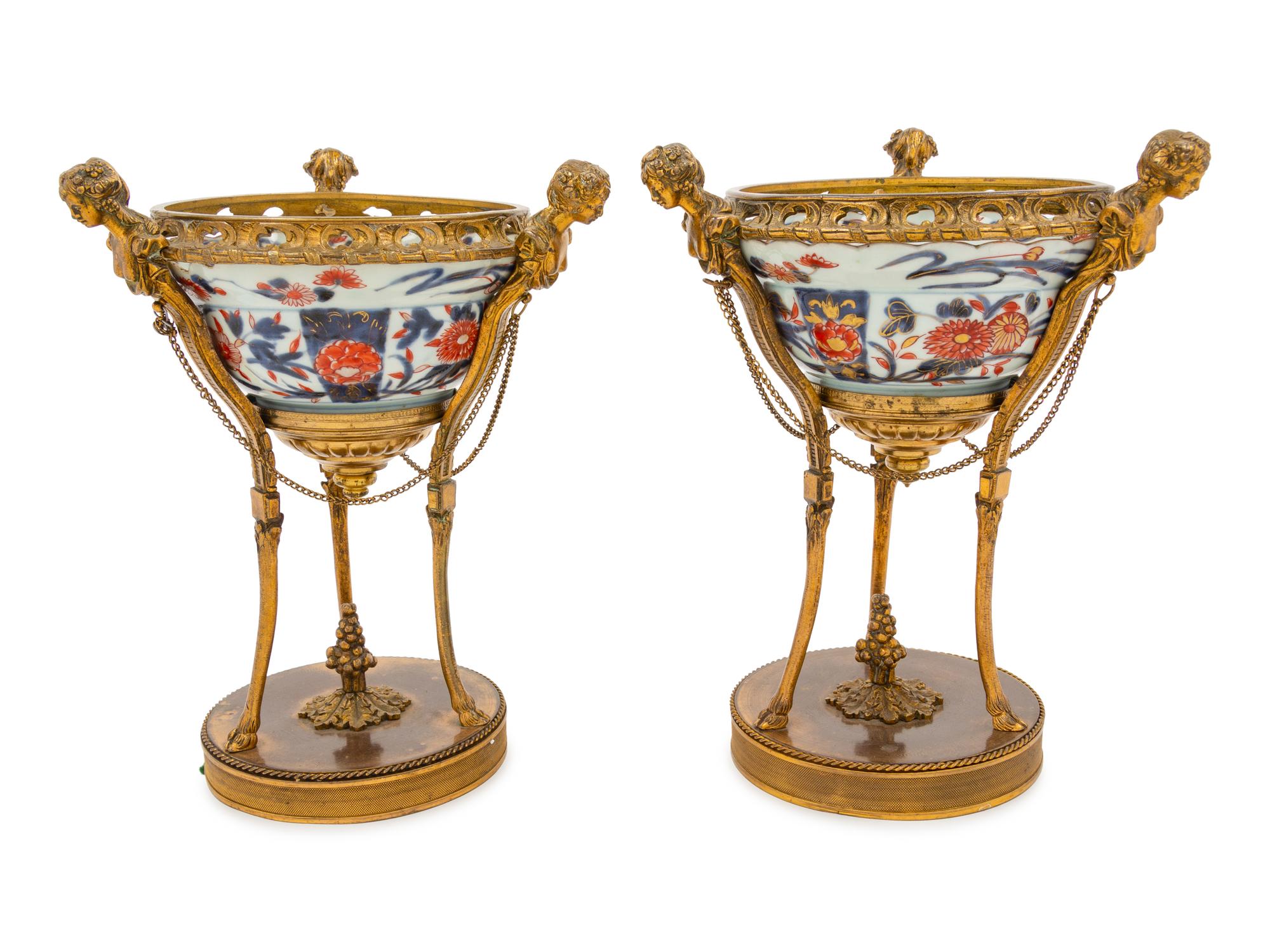 A Pair of French Gilt Bronze Mounted Chinese Porcelain Coupes