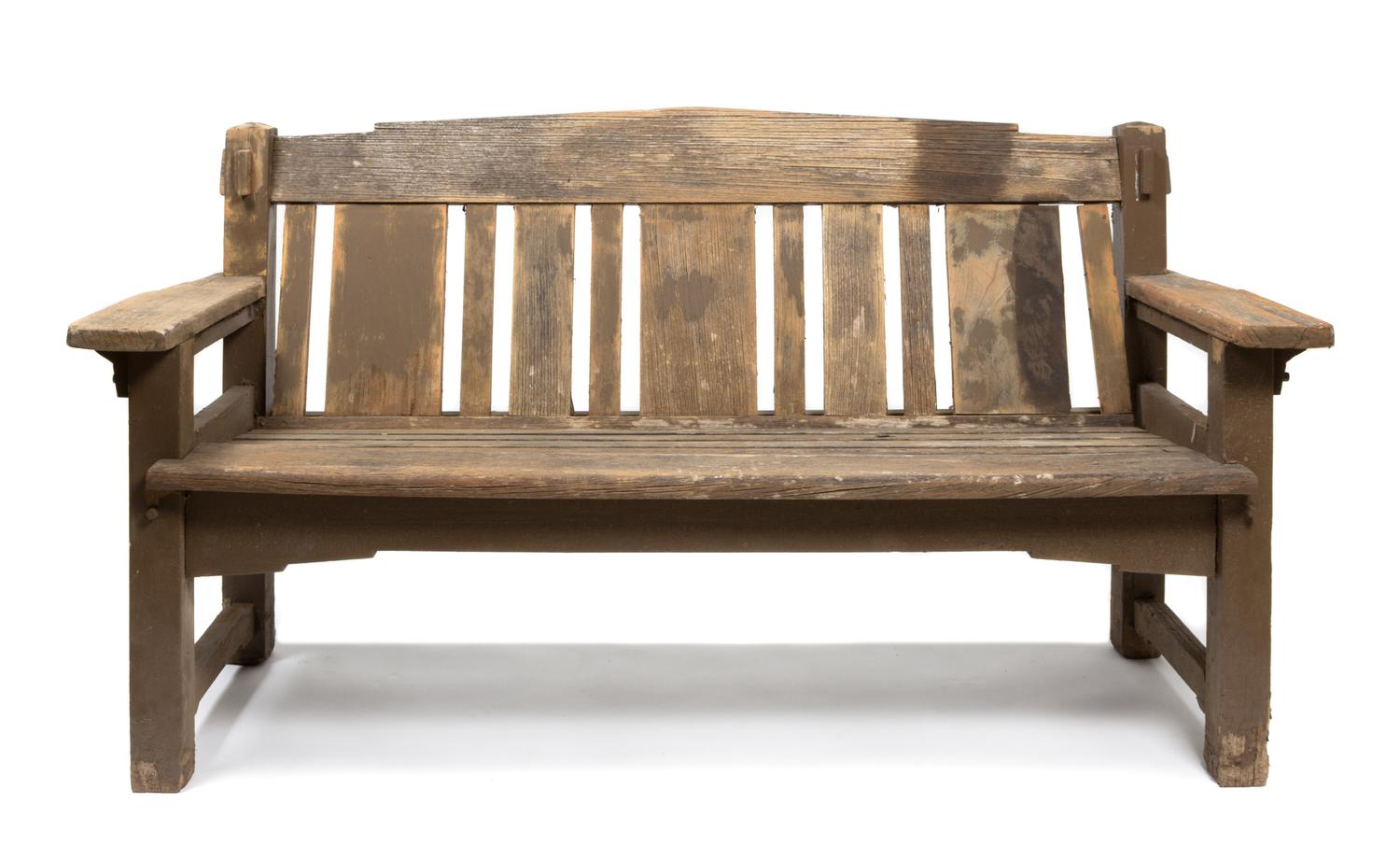 A Pine Exterior Bench Height 35 x width 64 x depth 26 inches.