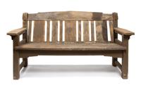 A Pine Exterior Bench Height 35 x width 64 x depth 26 inches.