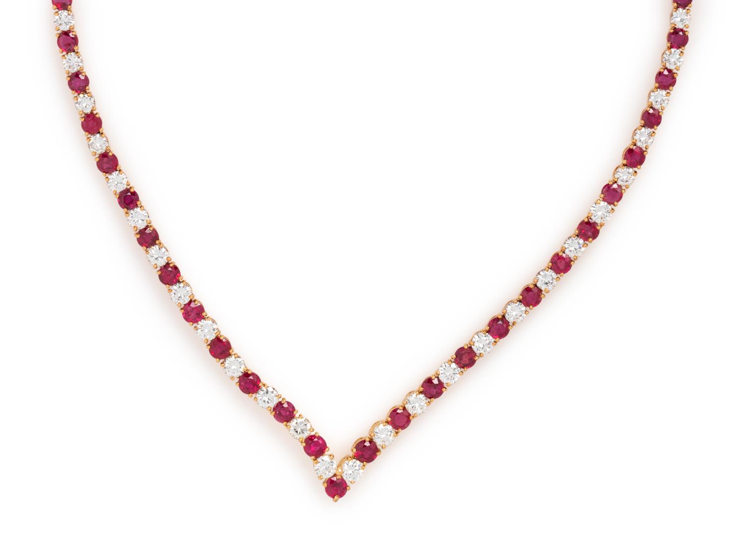 FRENCH, DIAMOND AND RUBY NECKLACE