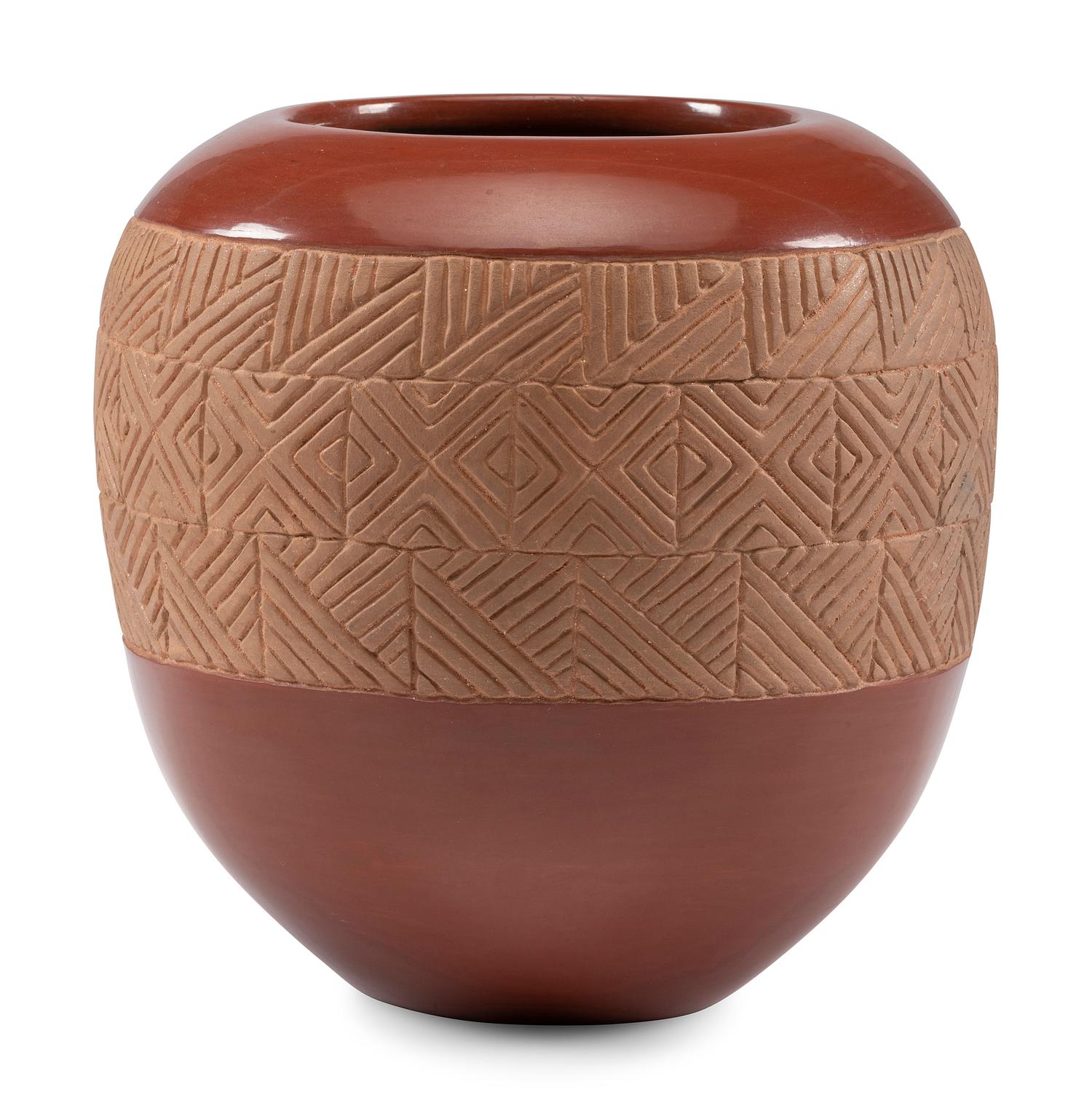 Incised Redware Pottery Jar