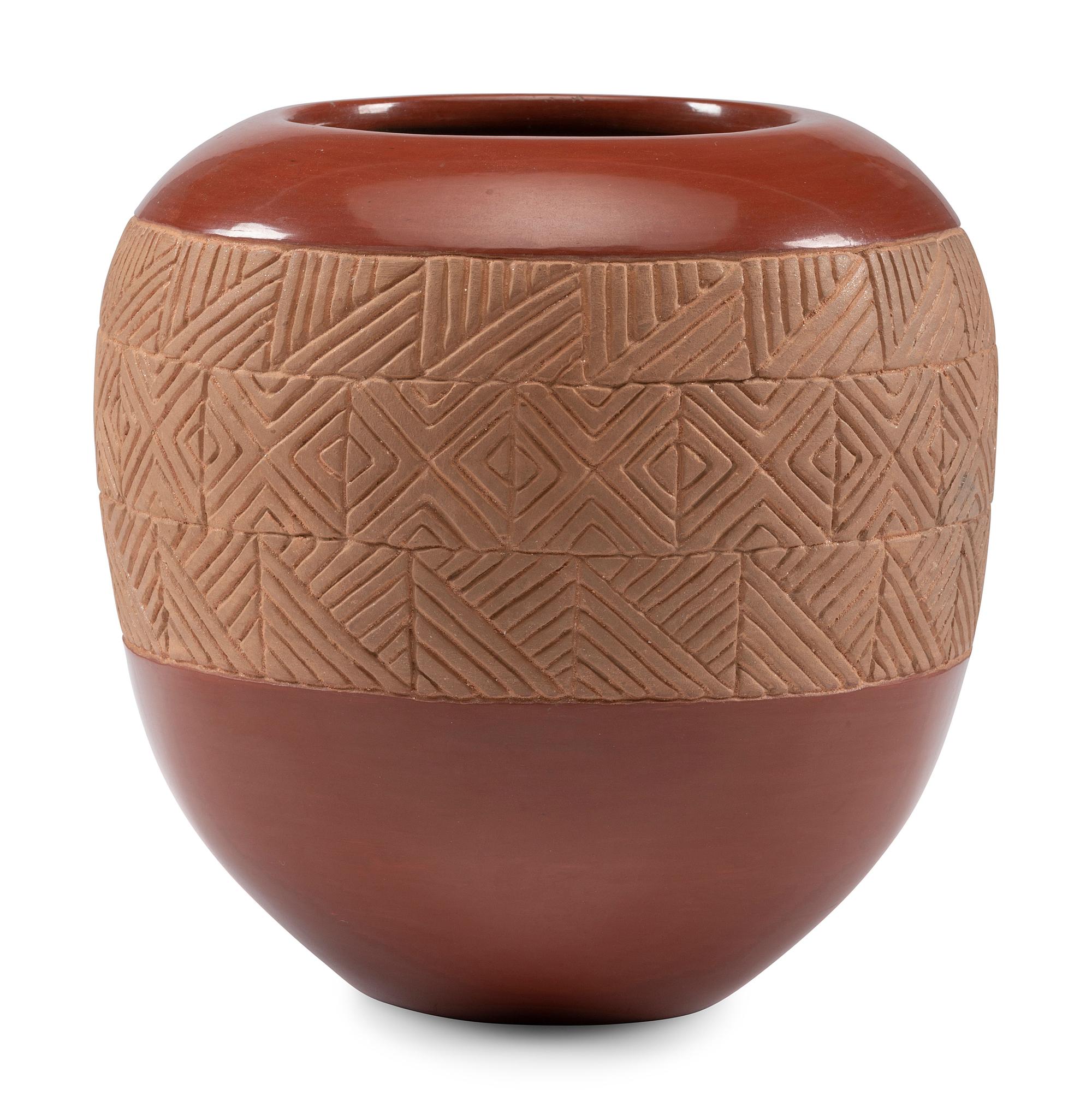 Incised Redware Pottery Jar