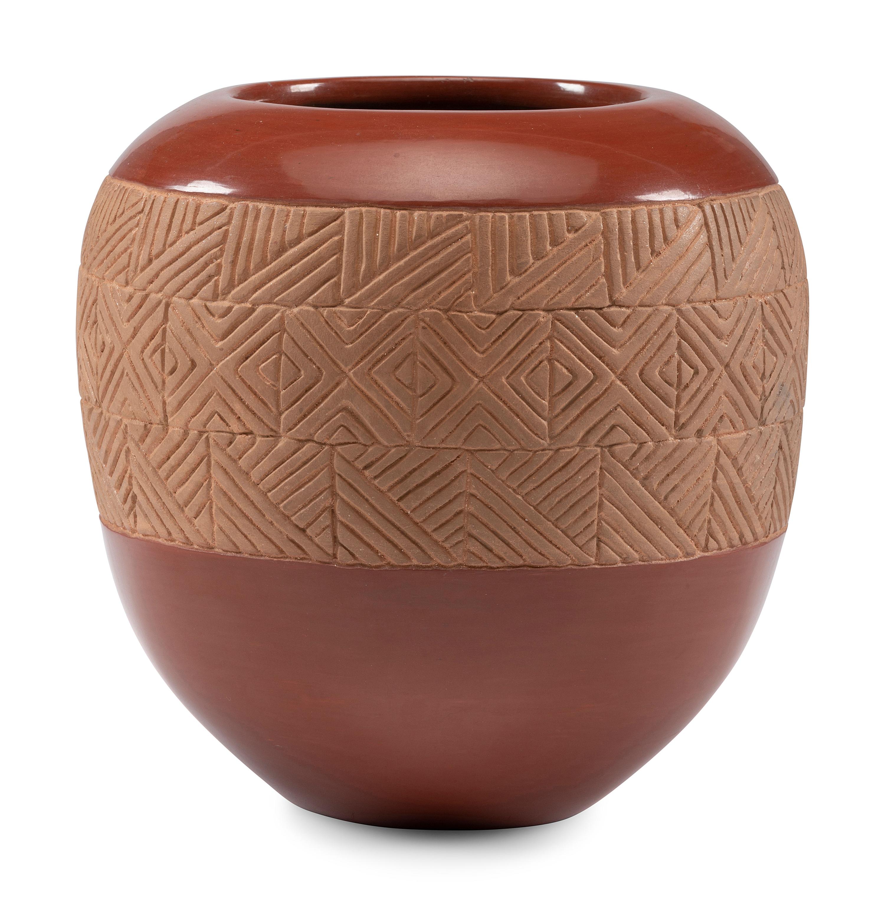Incised Redware Pottery Jar