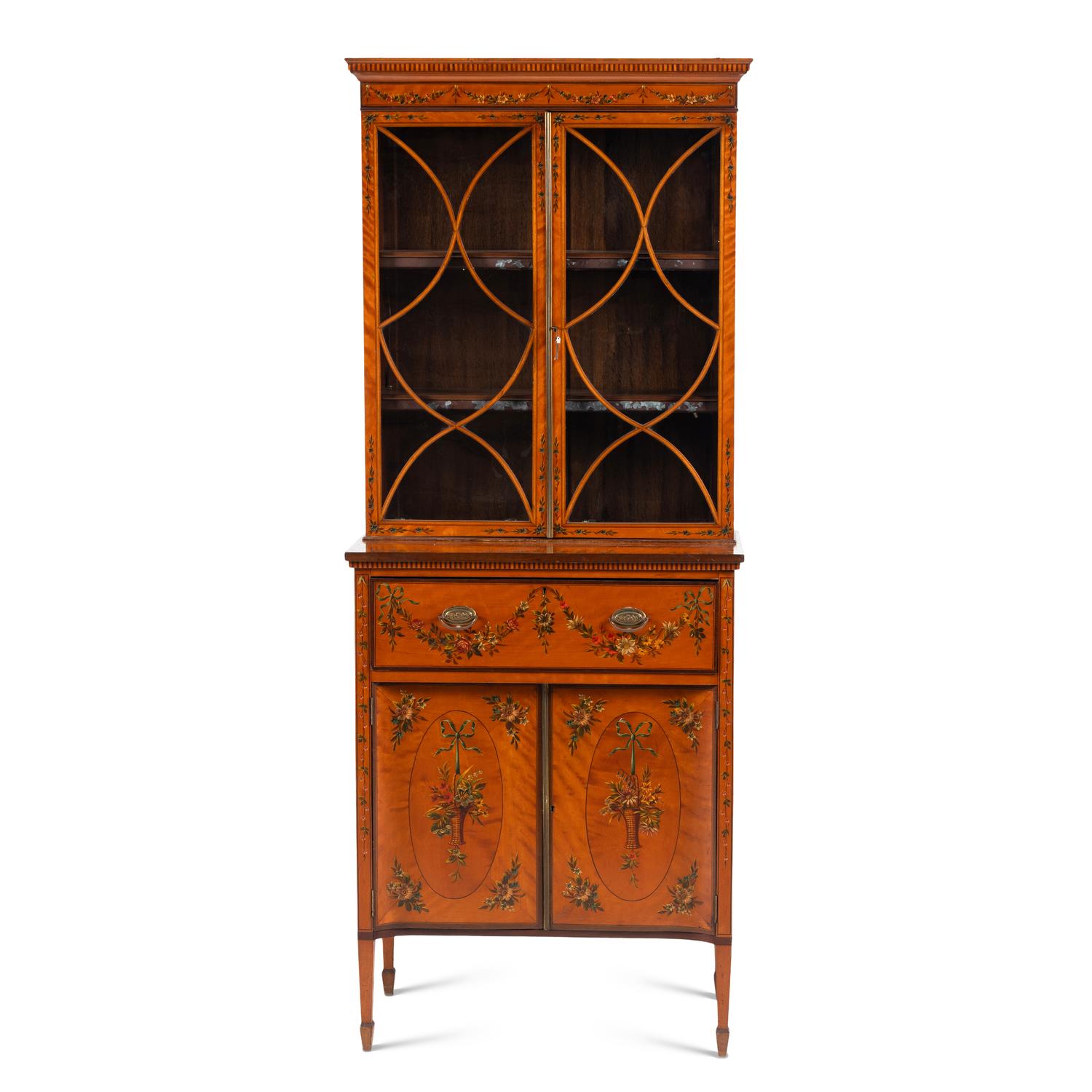 An Edwardian Painted Satinwood Bureau Bookcase