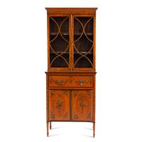 An Edwardian Painted Satinwood Bureau Bookcase