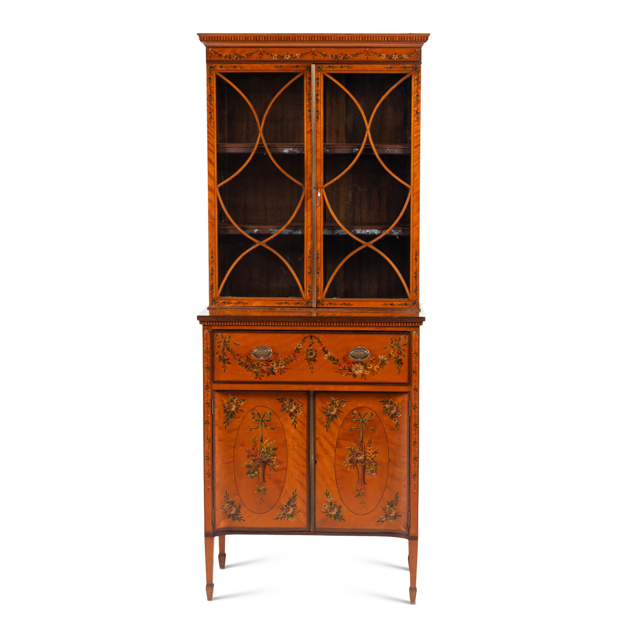 An Edwardian Painted Satinwood Bureau Bookcase