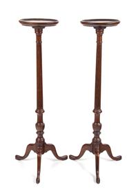 A Pair of Georgian Style Mahogany Plant Stands Height 40 1/2 inches. — 20TH CENTURY
