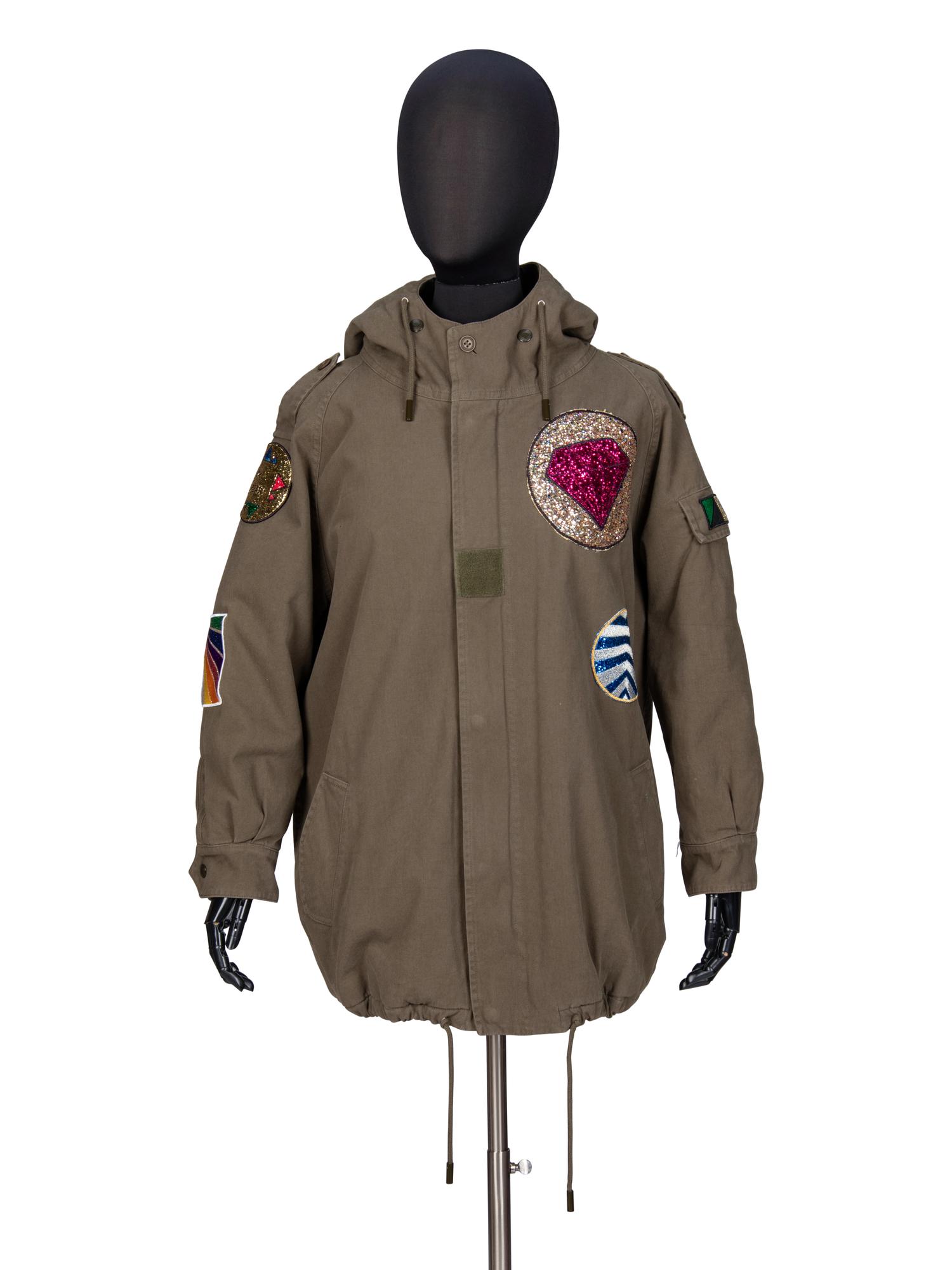 SAINT LAURENT, HOODED PARKA WITH PATCHES
