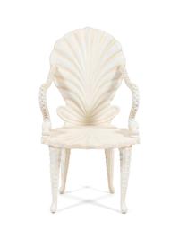 A Grotto Style Carved and Painted Shell-Back Open Armchair — 20TH CENTURY