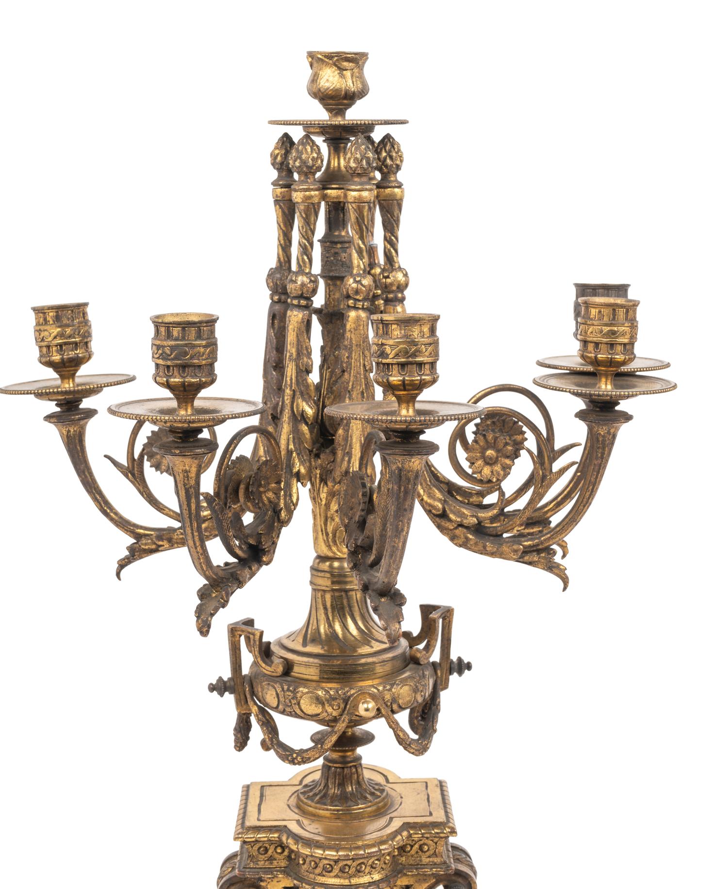 A Pair of Napoleon III Gilt Bronze Six-Light Candelabra