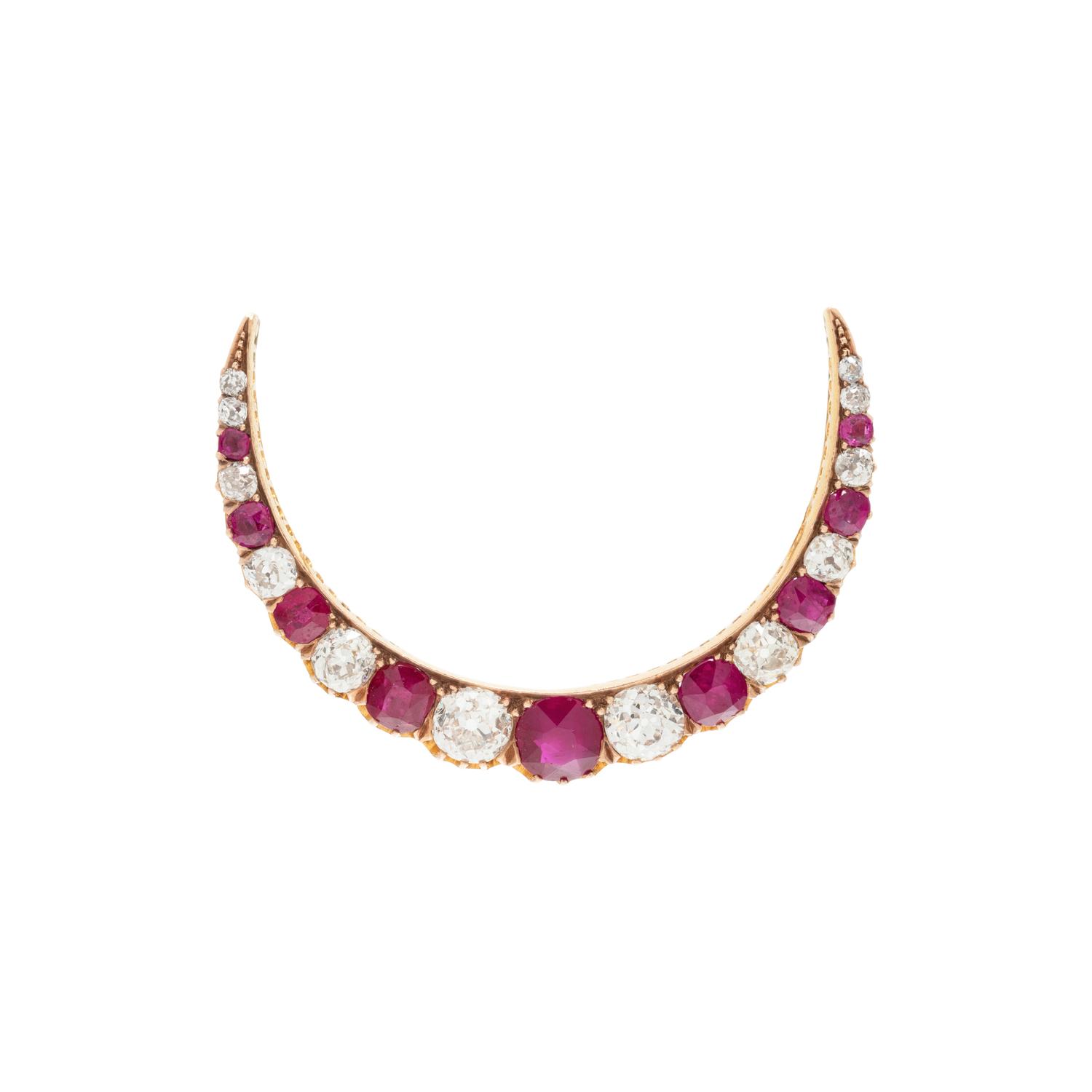 ANTIQUE, YELLOW GOLD, RUBY AND DIAMOND BROOCH
