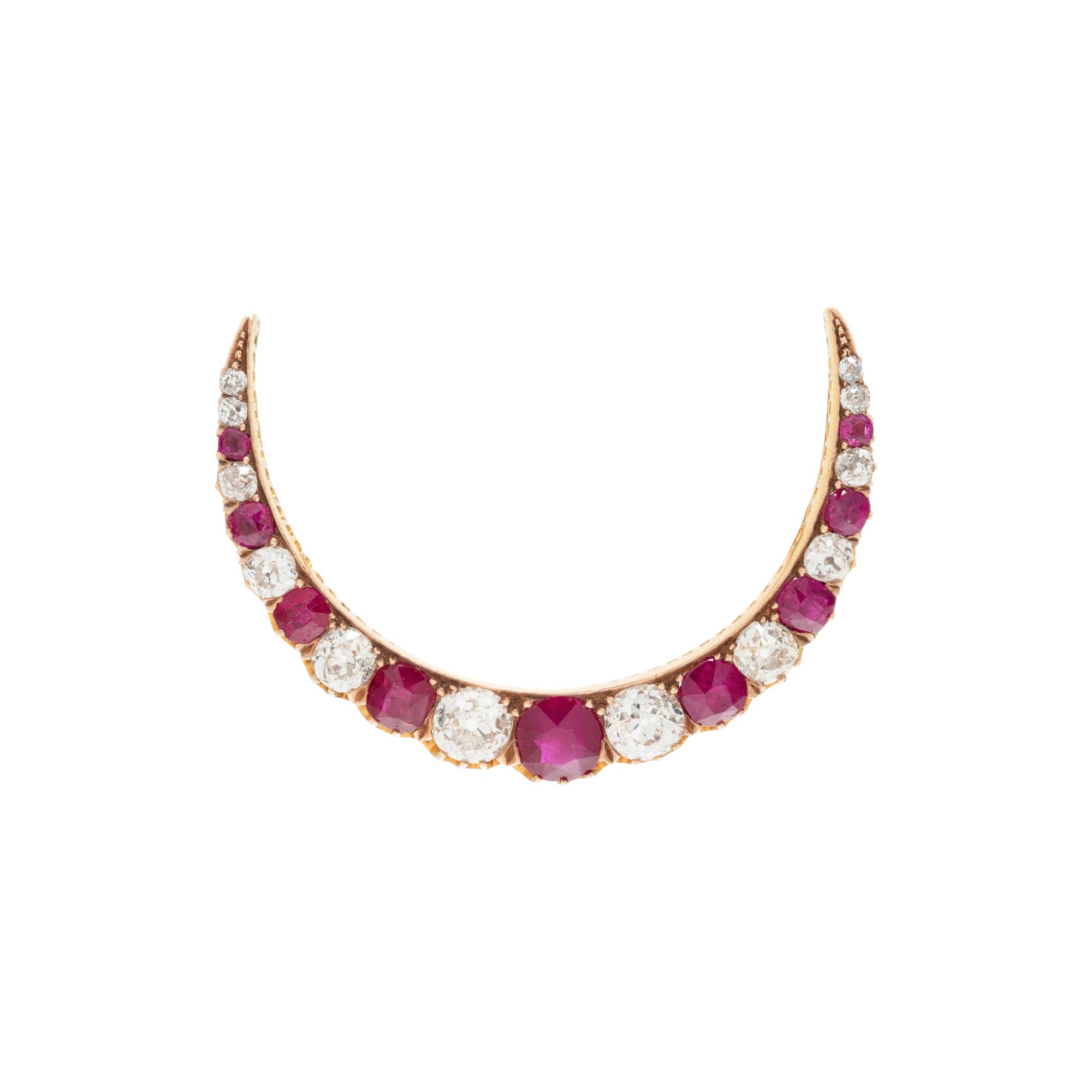 ANTIQUE, YELLOW GOLD, RUBY AND DIAMOND BROOCH