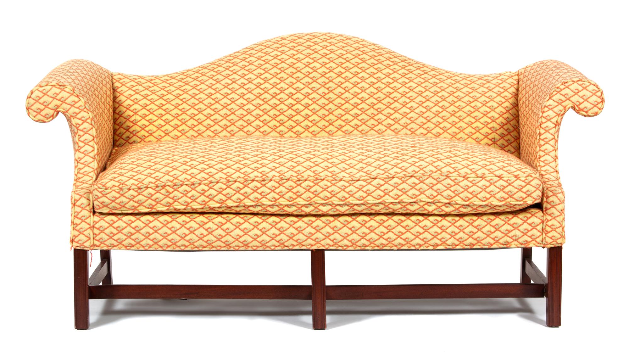 A George III Style Mahogany Camel Back Loveseat — 20TH CENTURY