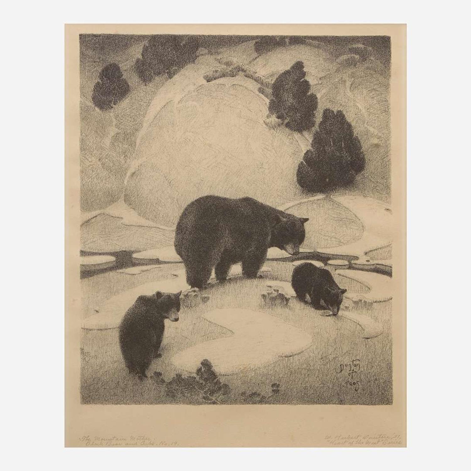 William Herbert Dunton (American, 1878-1936) The Mountain Mother, Black Bear and Cubs