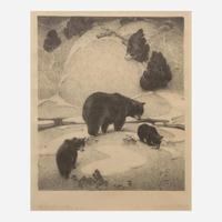 William Herbert Dunton (American, 1878-1936) The Mountain Mother, Black Bear and Cubs