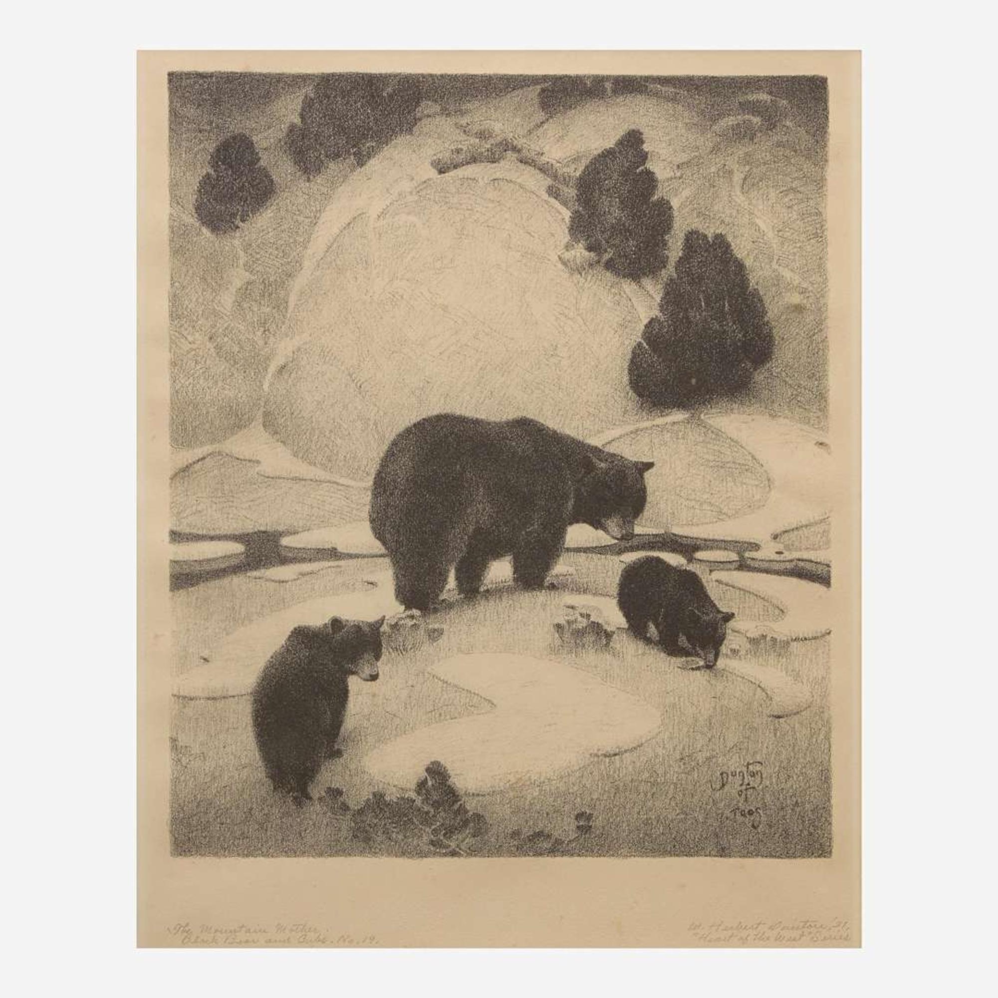 William Herbert Dunton (American, 1878-1936) The Mountain Mother, Black Bear and Cubs