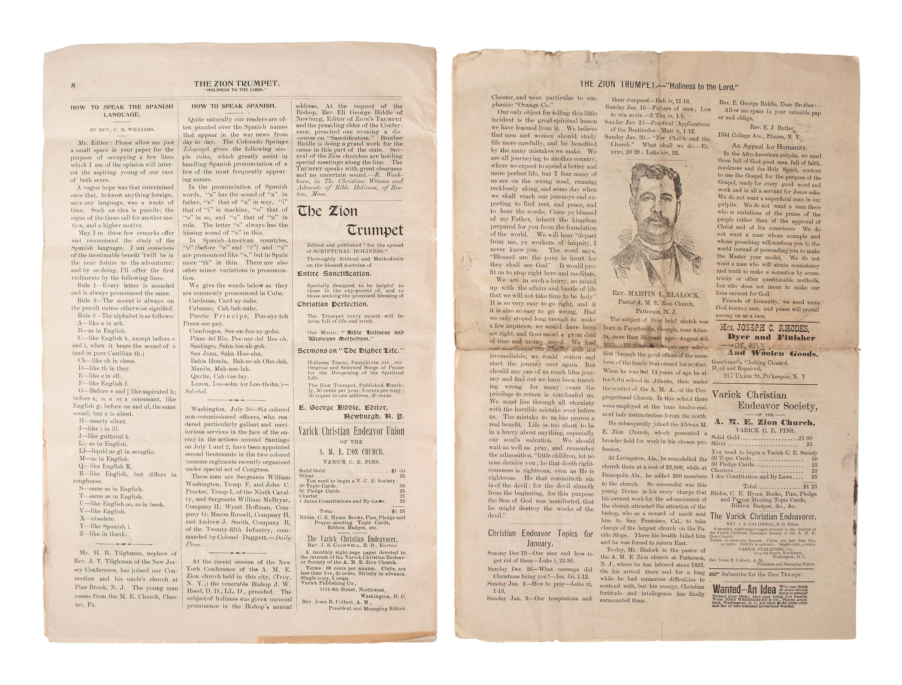 [CIVIL WAR]. Two issues of The Zion Trumpet , published by the Rev. Eli George Biddle (1846-1940), veteran of the 54th Massachusetts Infantry regiment.