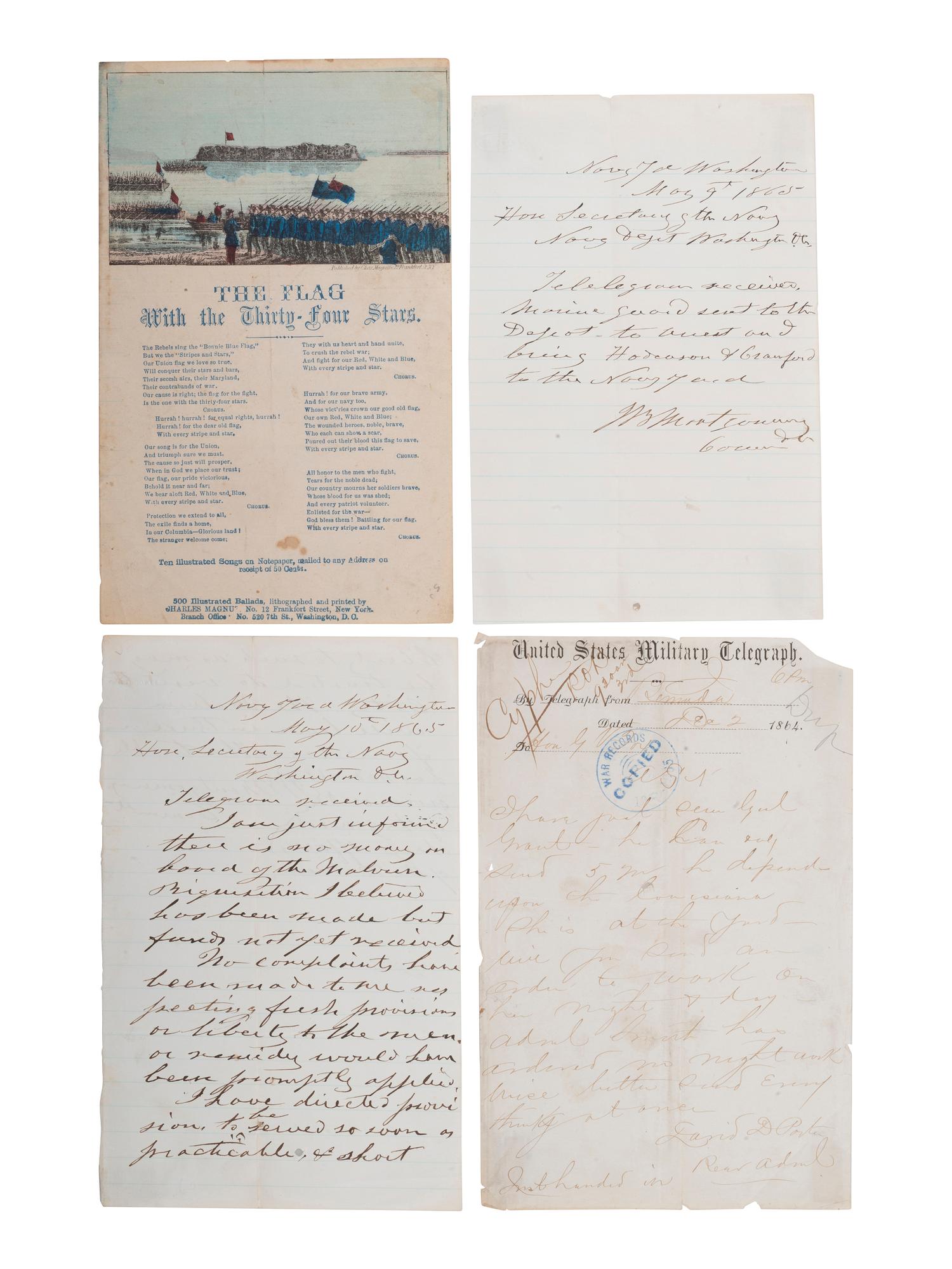 [CIVIL WAR]. A large group of Civil War-date USN correspondence and ephemera, comprising: