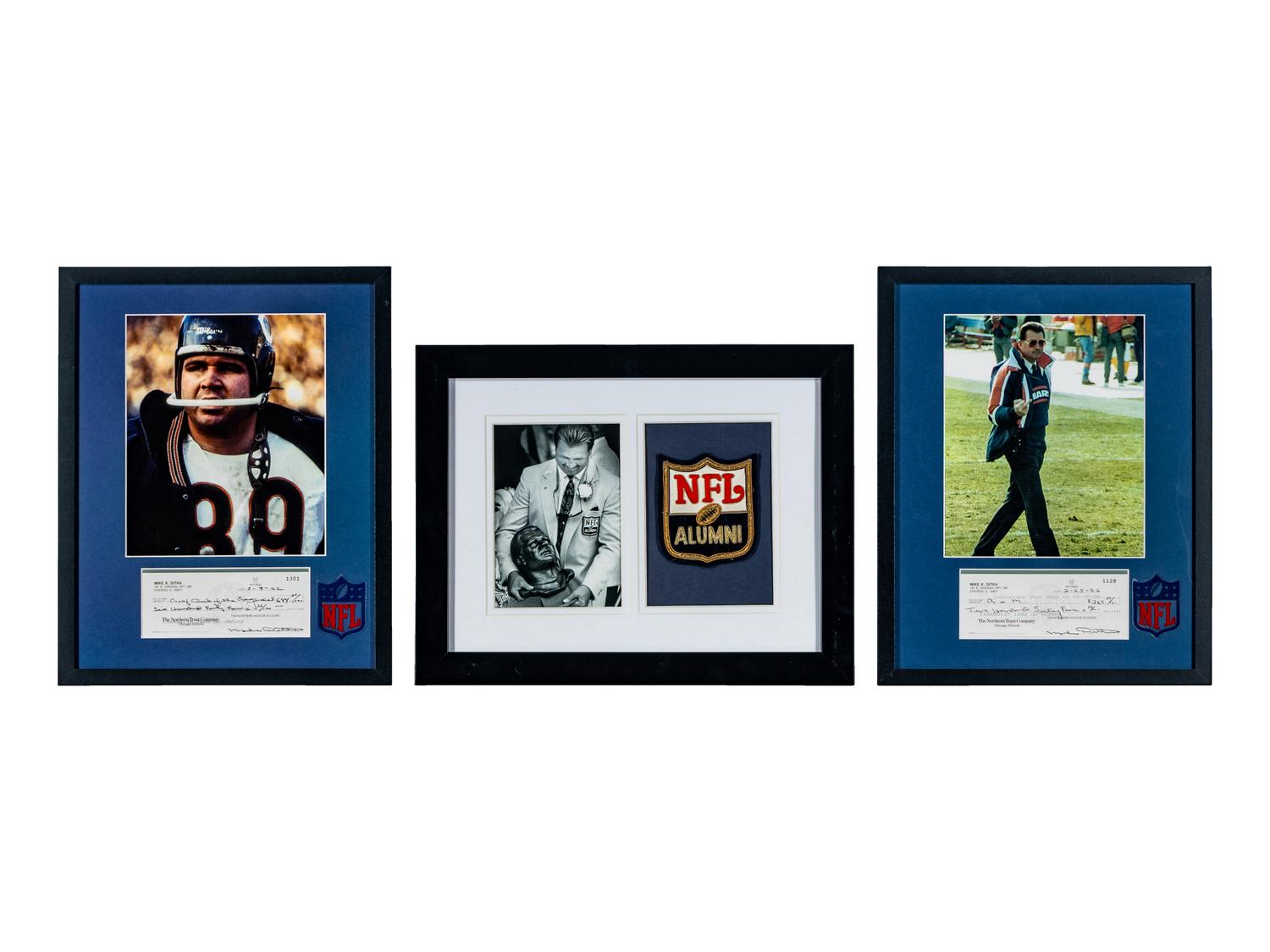 Collection Four of Chicago Bears Legend Mike Ditka's Personal Items Including Hall of Fame Alumni Patch Display