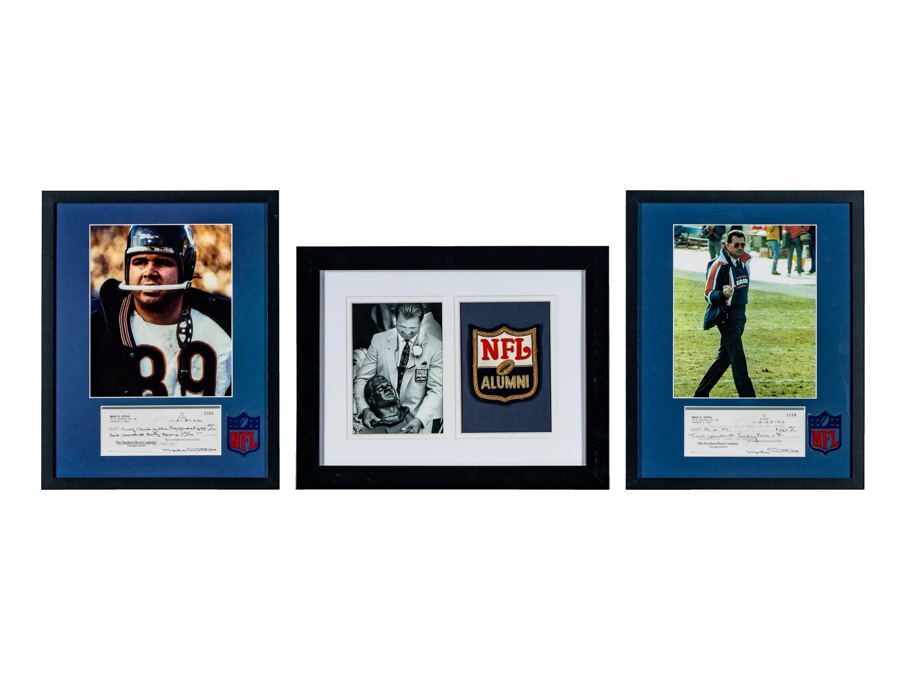 Collection Four of Chicago Bears Legend Mike Ditka's Personal Items Including Hall of Fame Alumni Patch Display