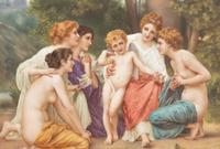 A Vienna Porcelain Charger Depicting Admiration after William-Adolphe Bouguereau (French, 1825-1905)