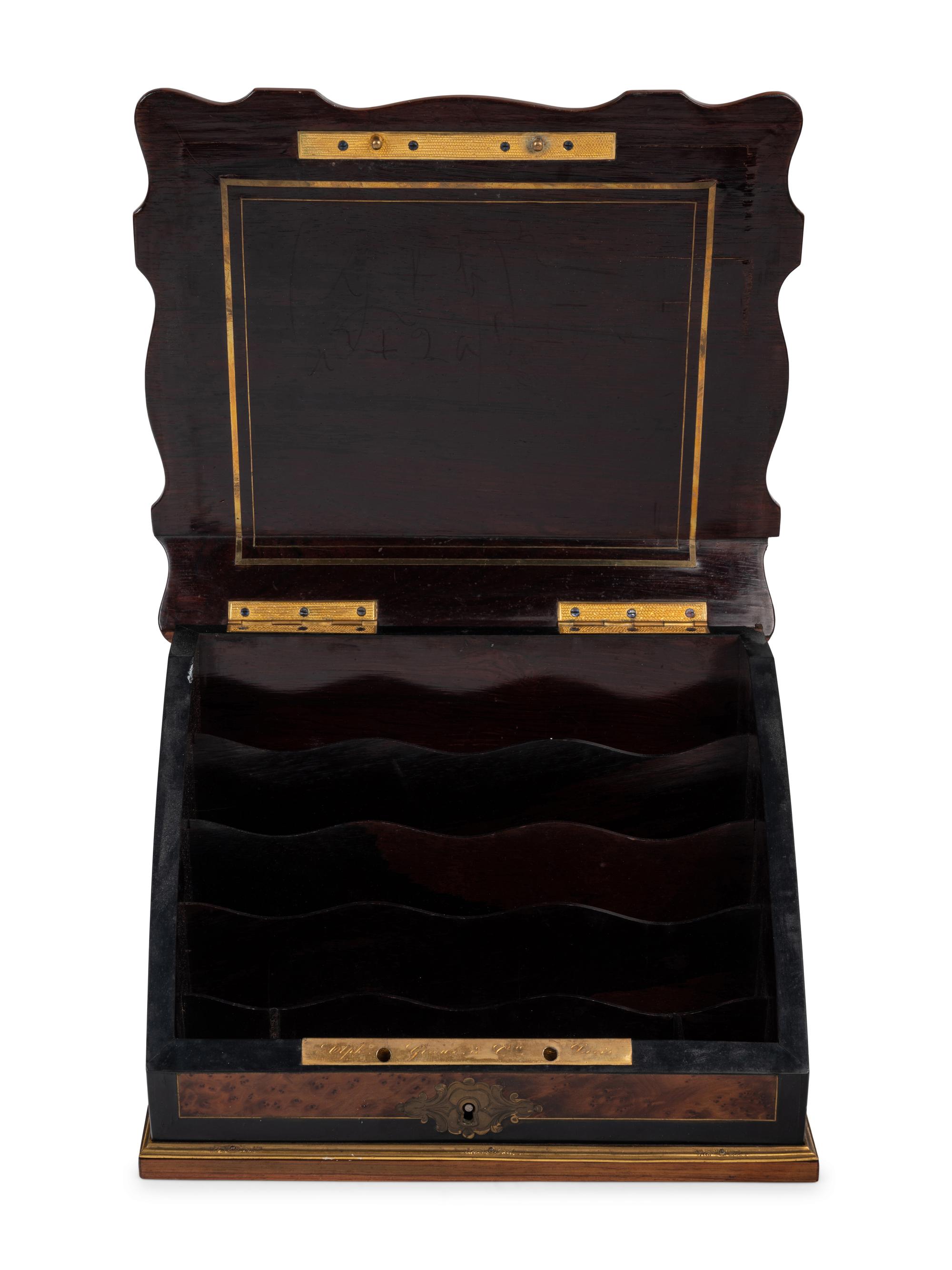 A French Mother-of-Pearl and Brass Inlaid Amboyna Letter Box