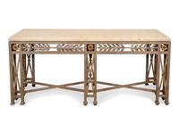 A Neoclassical Style Metal and Travertine Console