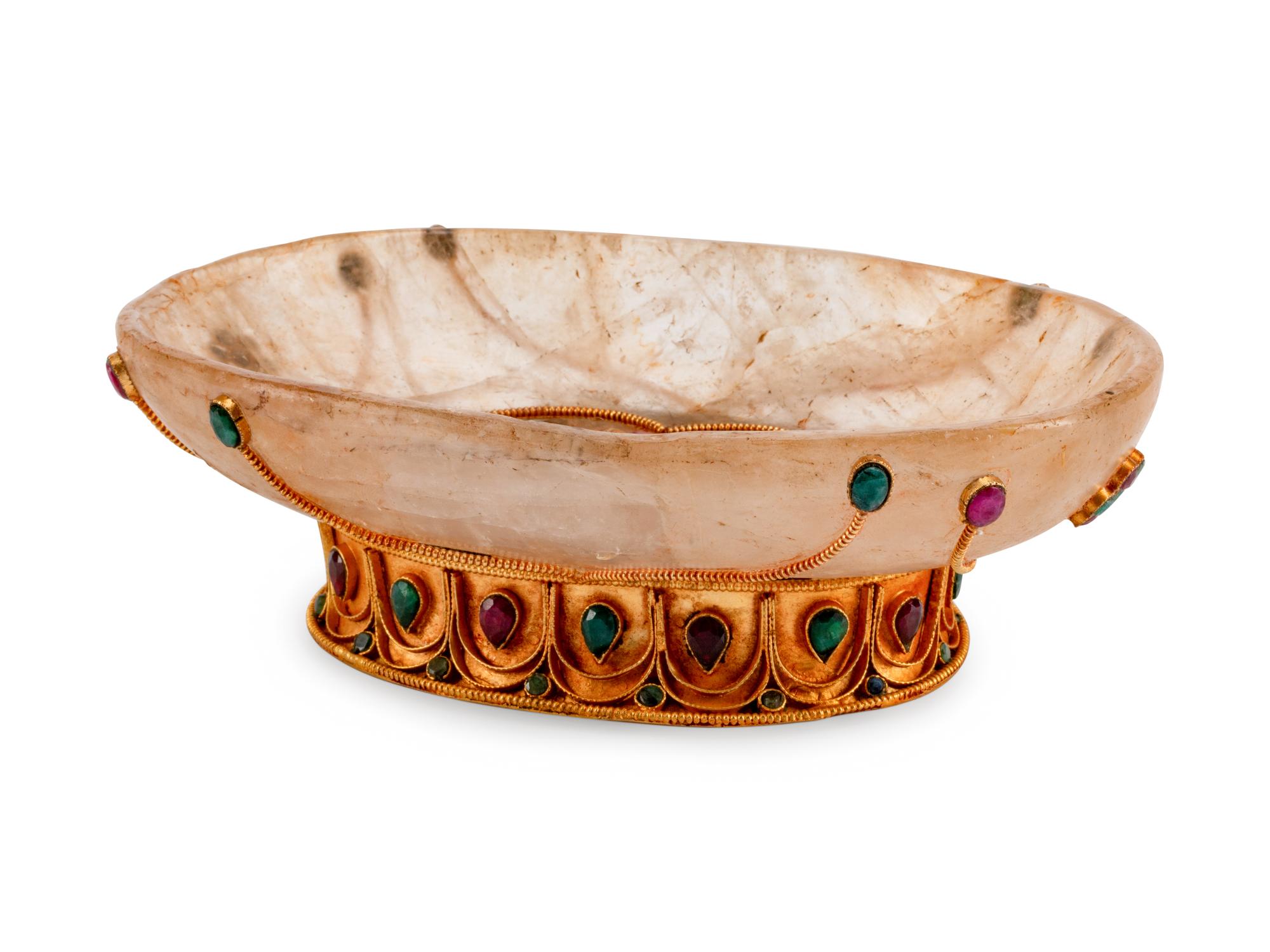 A Ruby and Emerald-Encrusted Rock Crystal Bowl