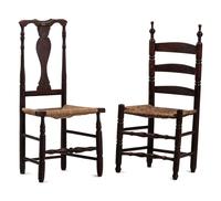 Two Turned and Brown Painted Rush-Seat Side Chairs
