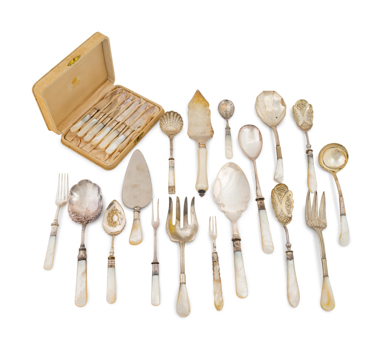 An Assembled Group of English Mother-of-Pearl-Handled Flatware and Serving Utensils — LATE 19TH/EARLY 20TH CENTURY