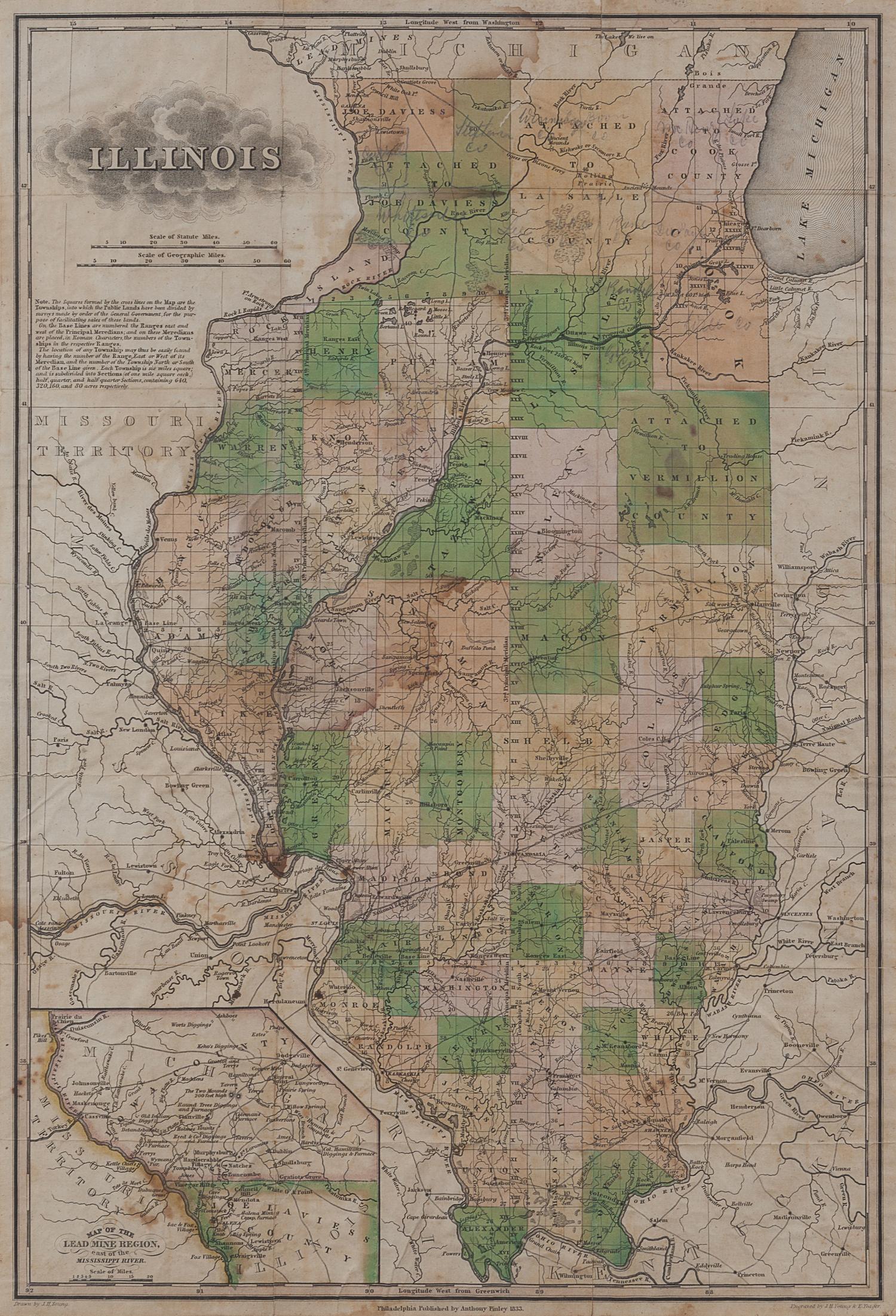 [ILLINOIS -- MAP]. Illinois. Philadelphia: Anthony Finley, 1833.