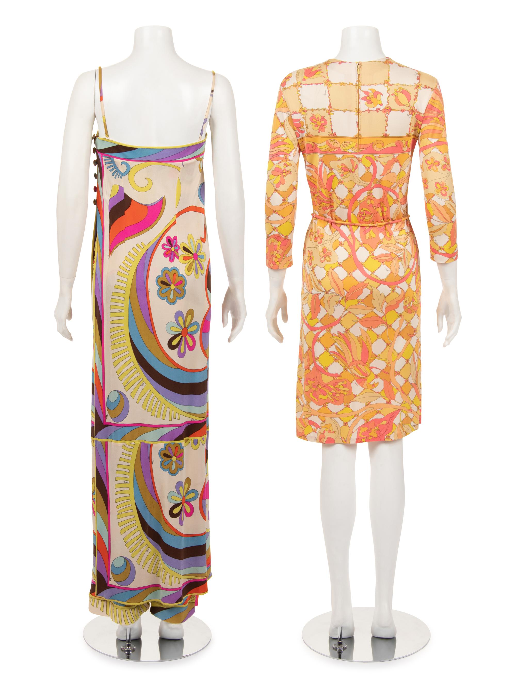 Five Emilio Pucci Items: One Dress with Belt, One Jumpsuit, One Handkerchief, and One Bag, 1960s