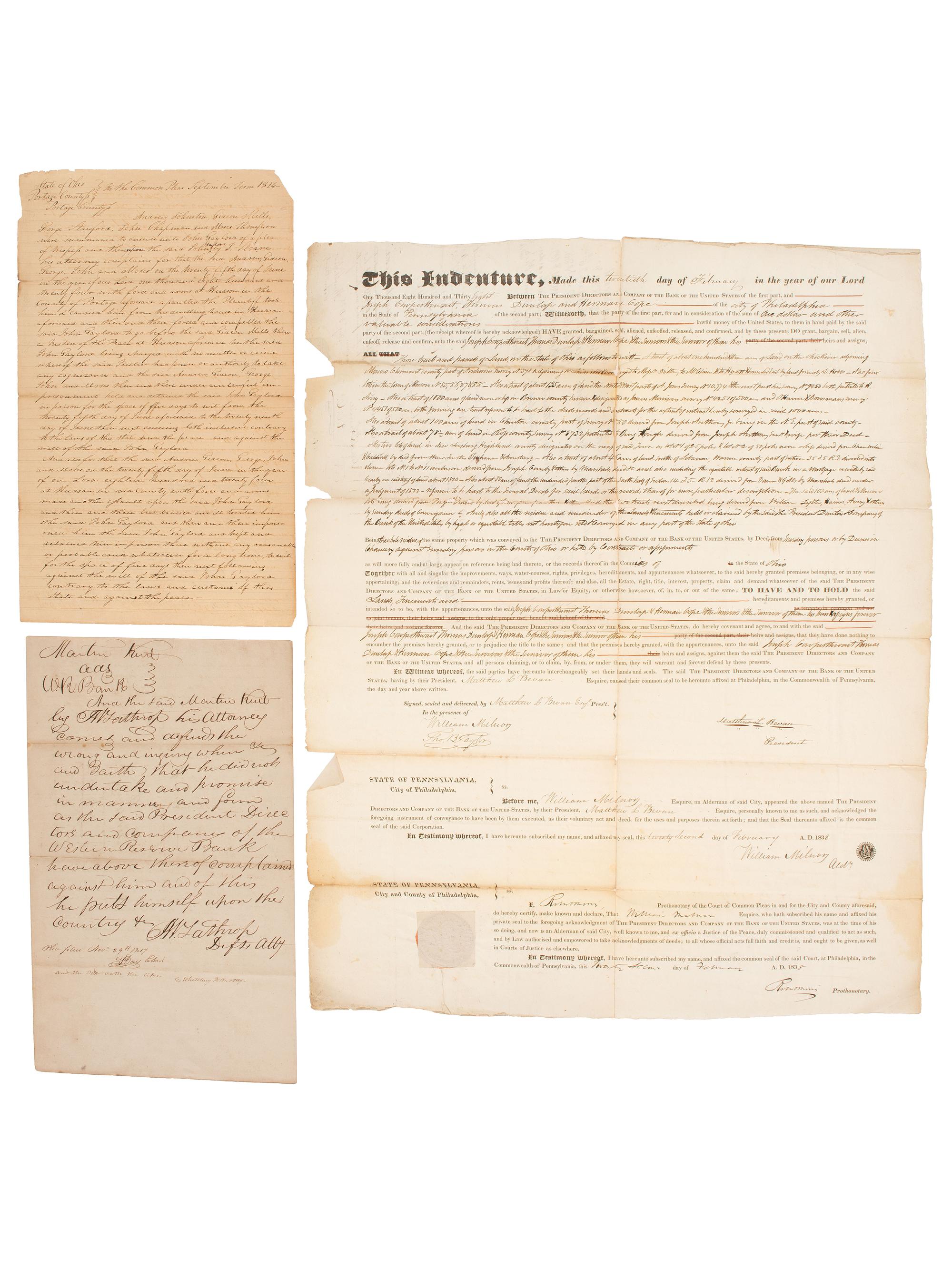[WESTERN EXPANSION]. Large group of documents related to early settlers of Ohio's Western Reserve (the Connecticut Western Reserve), ca 1806-1890.