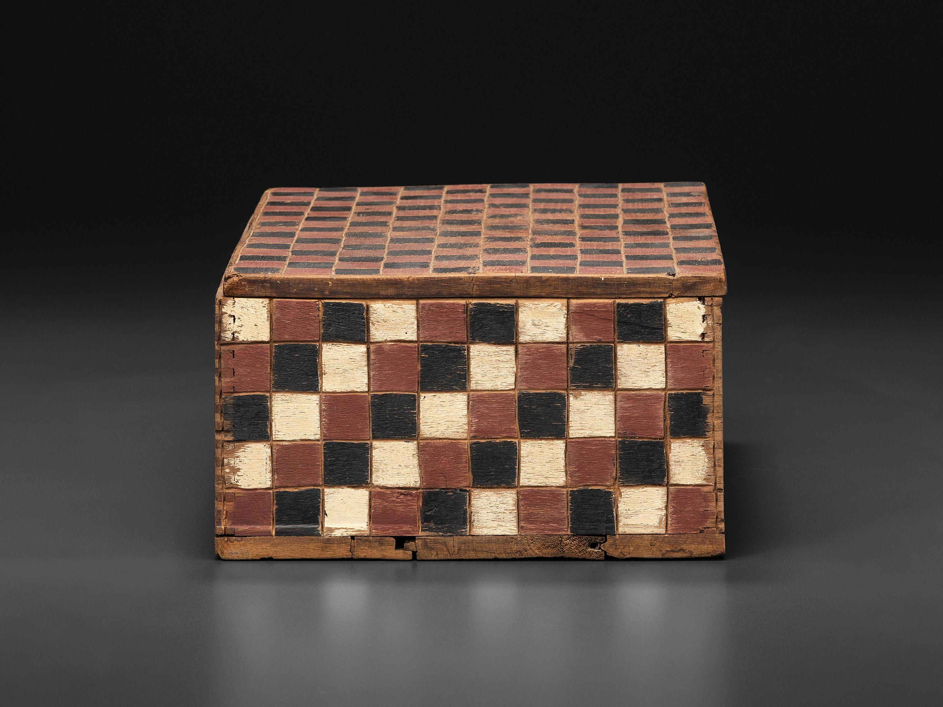 A Folk Art Paint Decorated Pine Box