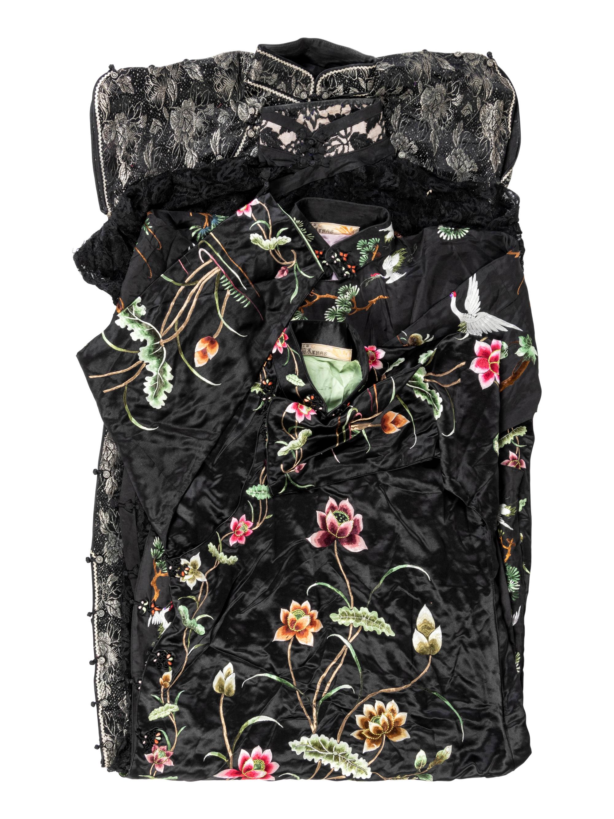 Four Chinese Black Ground Silk Lady's Cheongsams, Qipao