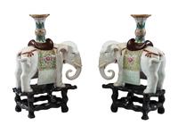 A Pair of Chinese Export Porcelain Elephant Candlesticks