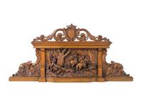 A Black Forest Style Carved Oak Overmantel Panel
