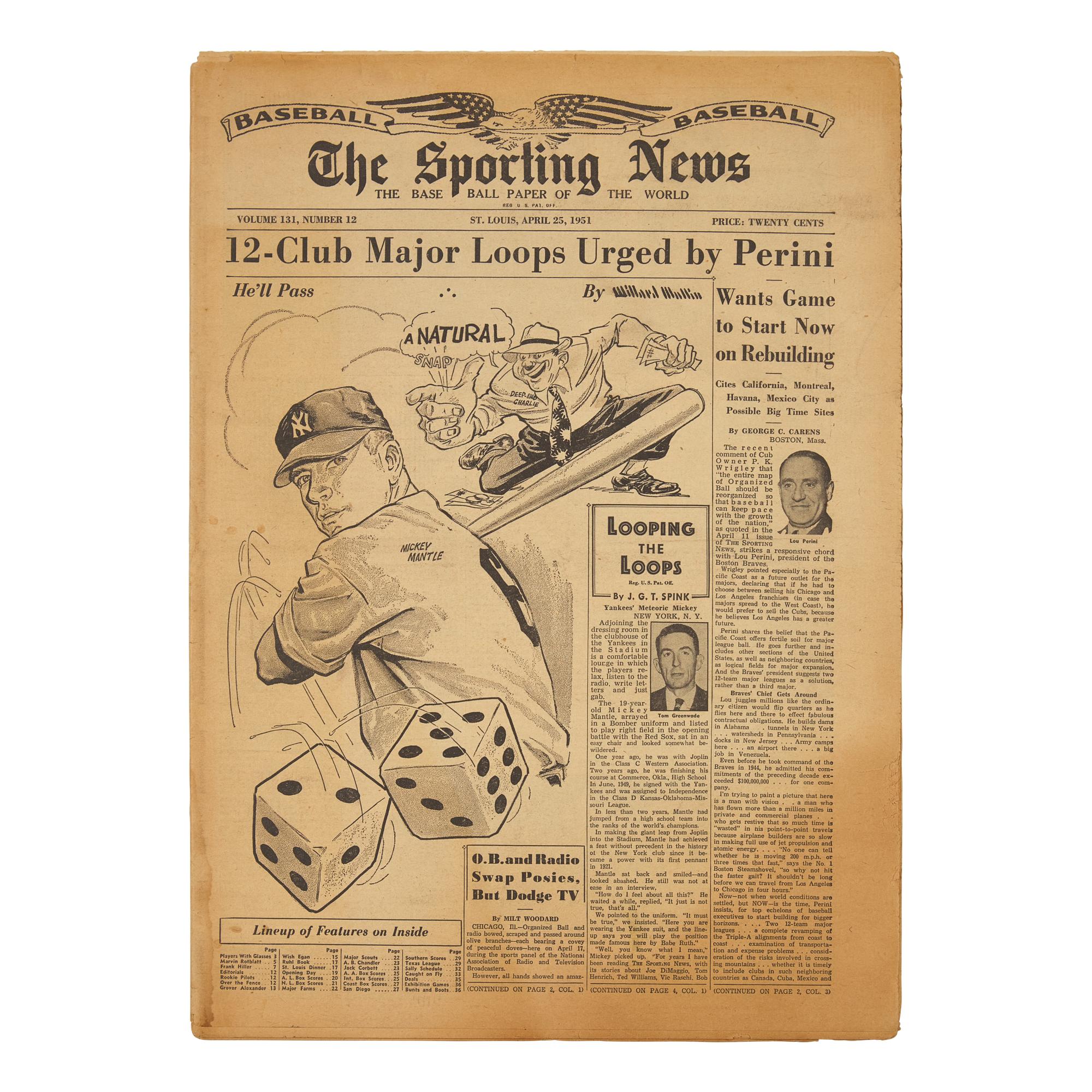 [Baseball] [Mantle, Mickey] Mickey Mantle's First Cover : The Earliest Front-Page Newspaper Image of Mickey Mantle, "Something Good from Joplin"