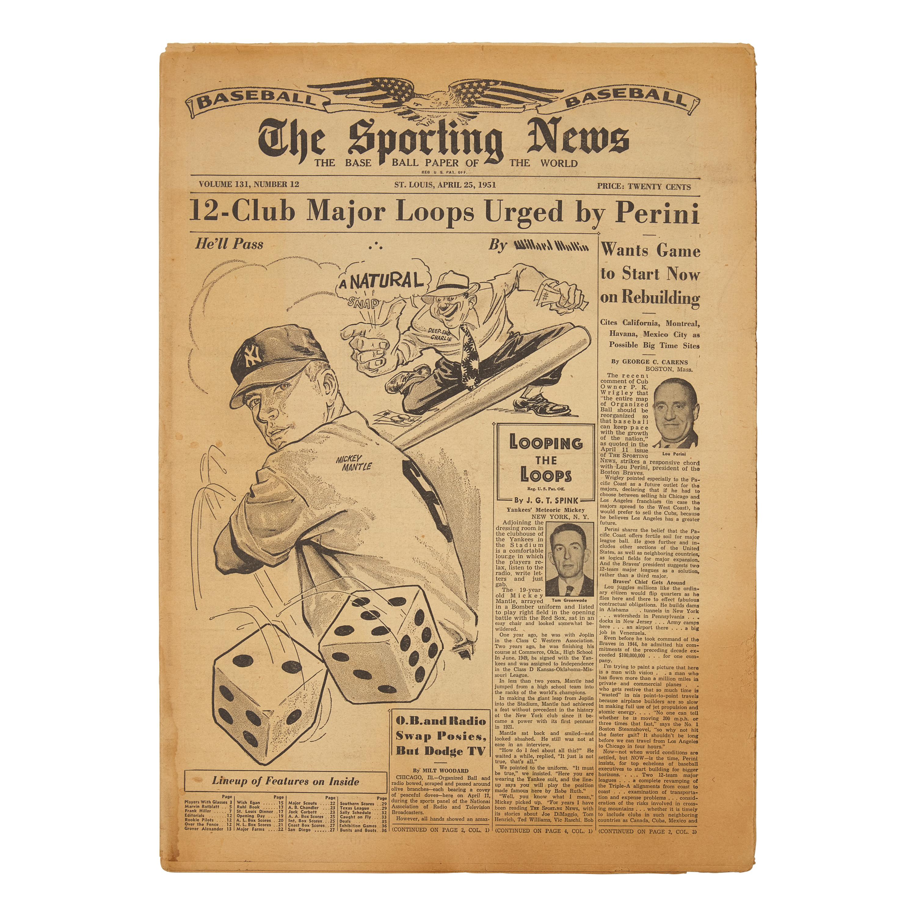 [Baseball] [Mantle, Mickey] Mickey Mantle's First Cover : The Earliest Front-Page Newspaper Image of Mickey Mantle, "Something Good from Joplin"