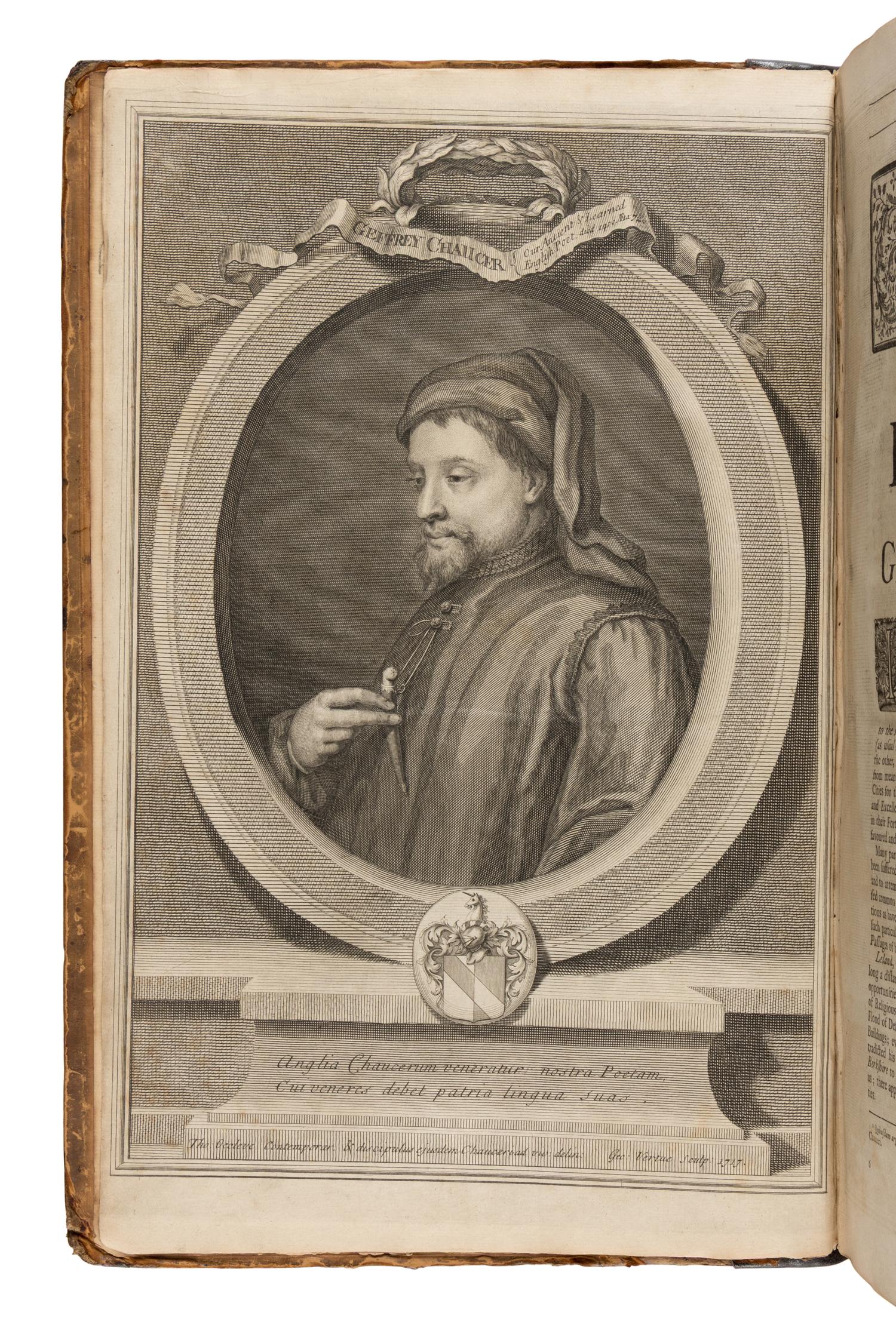 Chaucer, Geoffrey (ca 1343-1400). The Works...together with a glossary . John Urry, editor. London: for Bernard Lintot, 1721.
