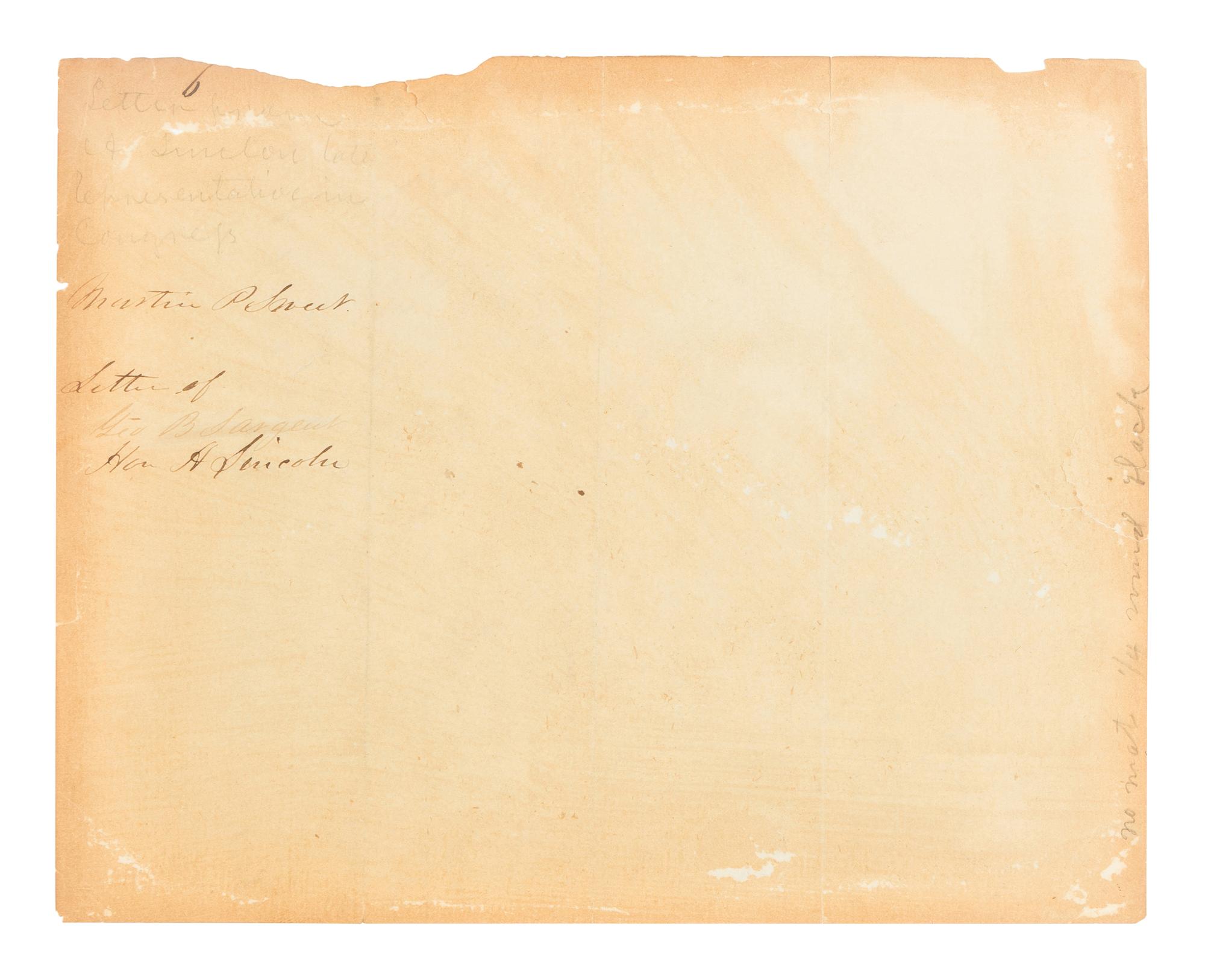 LINCOLN, Abraham (1809-1865). Autograph letter signed ("A. Lincoln"), to John M. Clayton. Washington, D.C., 23 June 1849.
