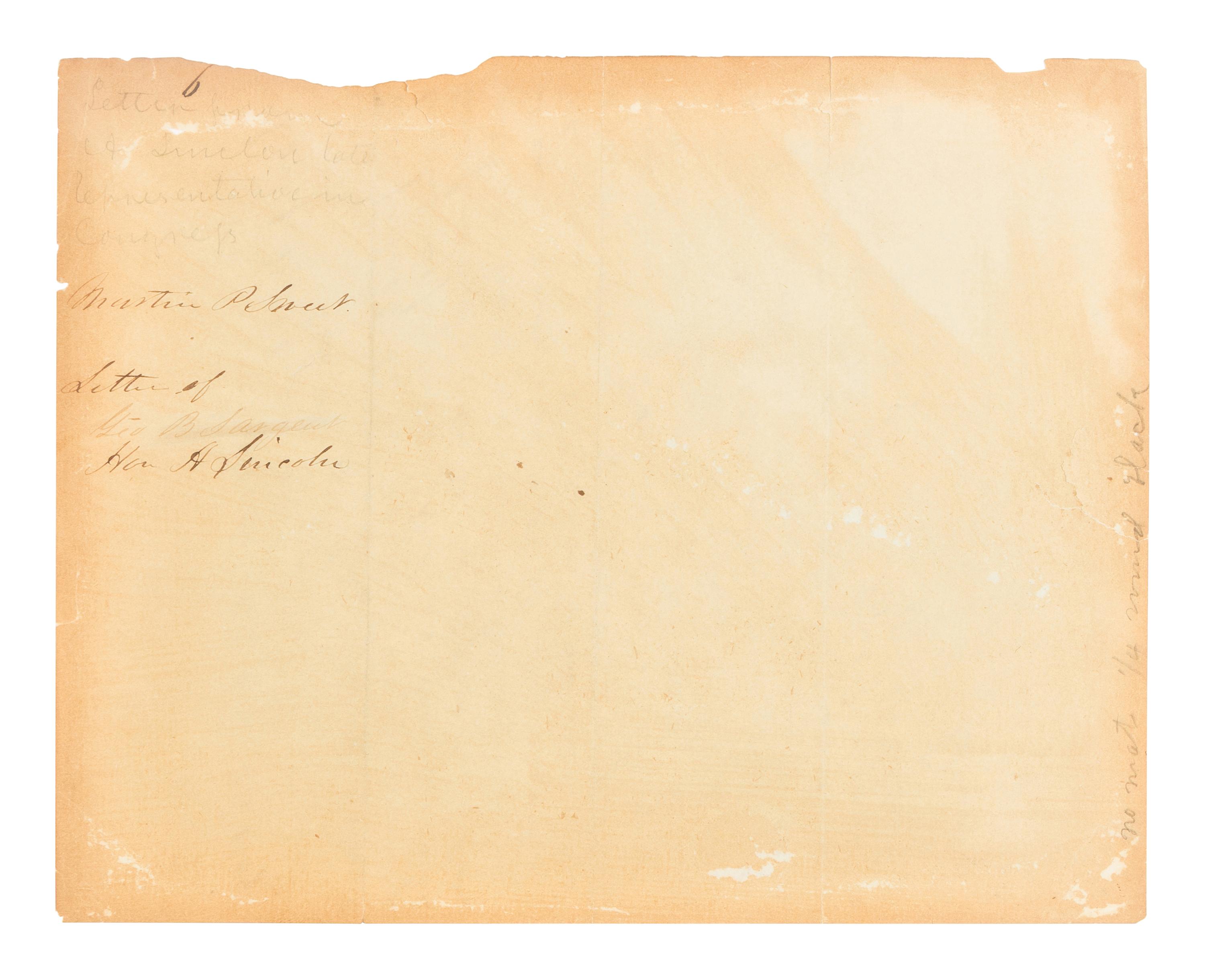 LINCOLN, Abraham (1809-1865). Autograph letter signed ("A. Lincoln"), to John M. Clayton. Washington, D.C., 23 June 1849.