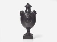 A Wedgwood & Bentley Black Basalt Vase and Cover with Satyr Head Handles, UK, 1770s